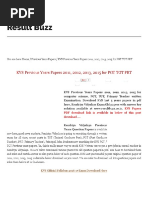 Kvs Previous Years Papers 2011 2012 2013 2015 For Pgt Tgt Prt Celsius Fahrenheit