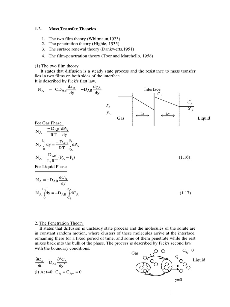 Mass Transfer Theories | PDF | Diffusion | Chemical Equilibrium