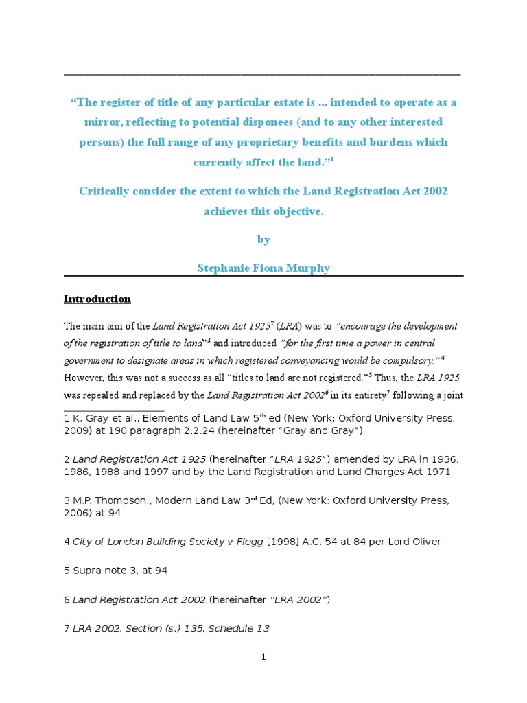 Land registration essay picture