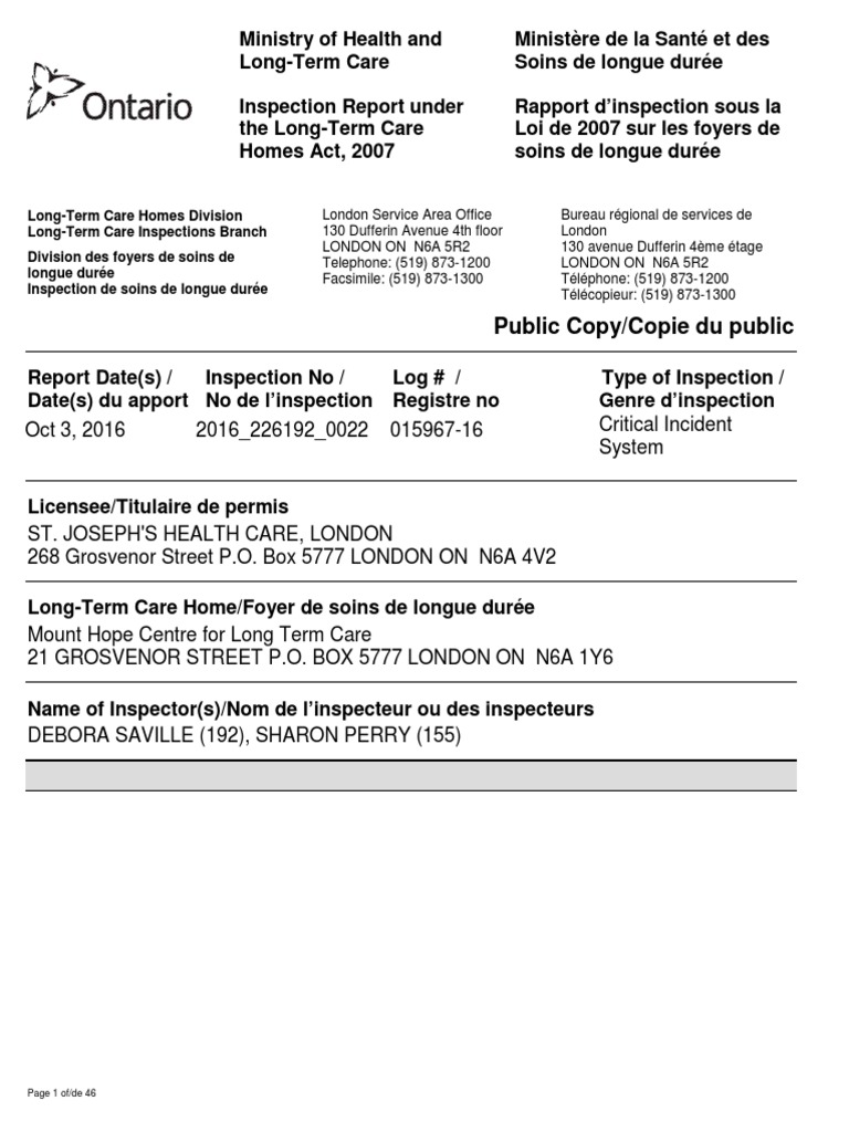 Mount Hope Ministry of Health Inspection Report | PDF | Nursing | Pain