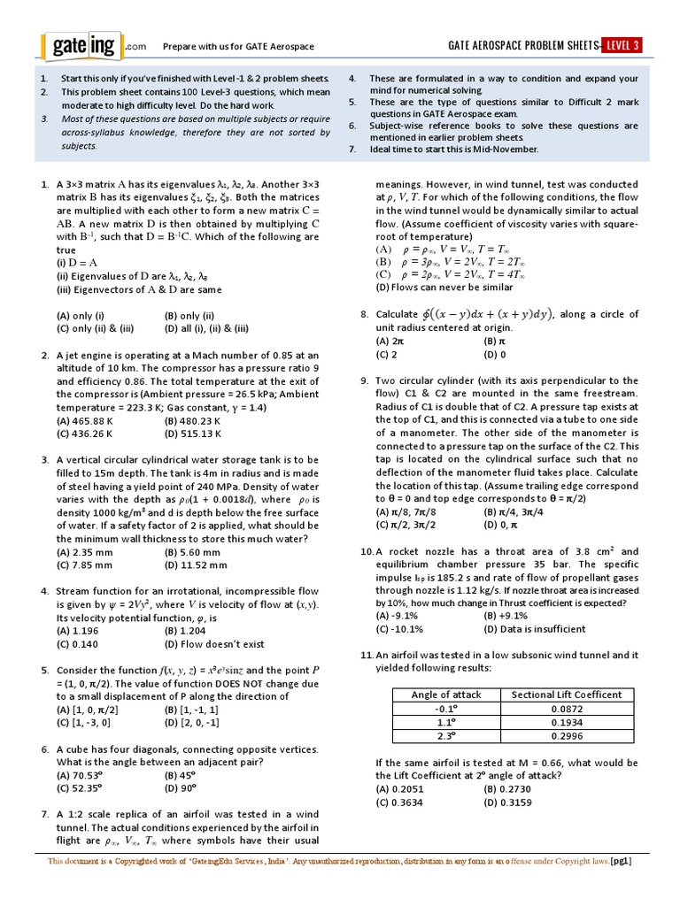 Aerospace - Problem Sheet Level 3 PDF | PDF | Boundary Layer | Gas ...