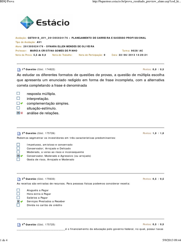 AV1 Planejamento de Carreira e Sucesso Profissional PDF | PDF ...