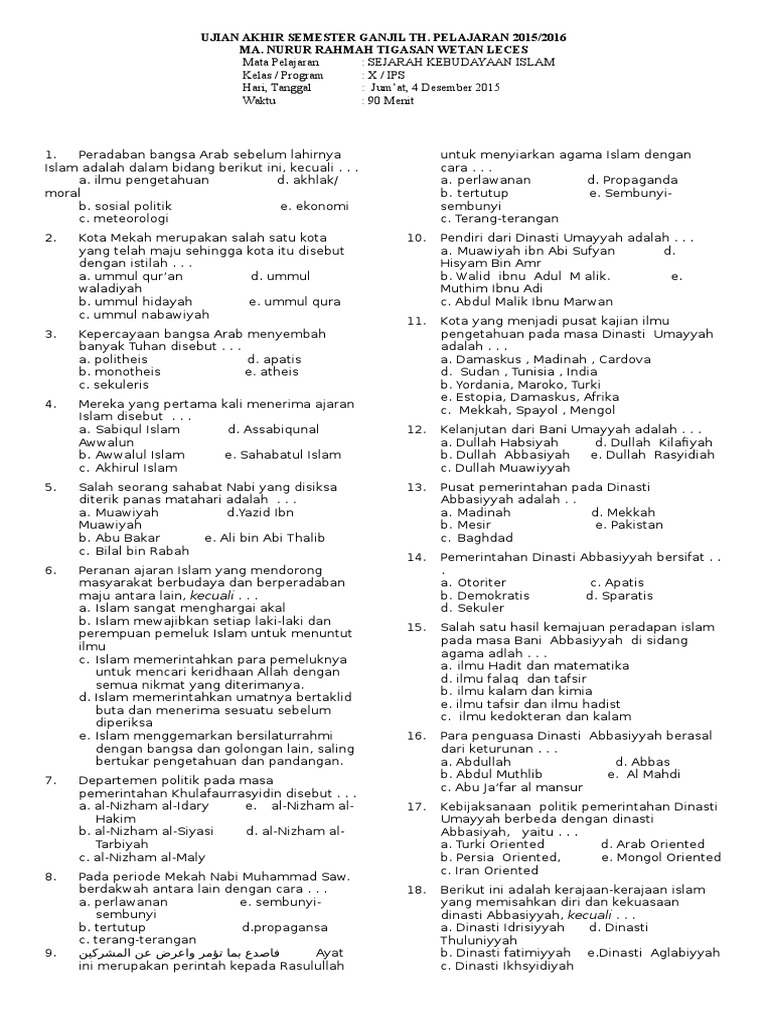 Soal Ski Kelas Xii Ma Semester 1