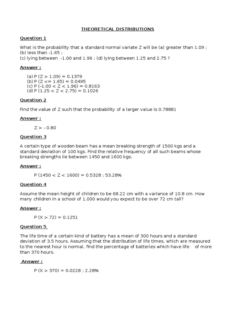 Standard Normal Distribution Problems & Solutions | PDF | Normal ...
