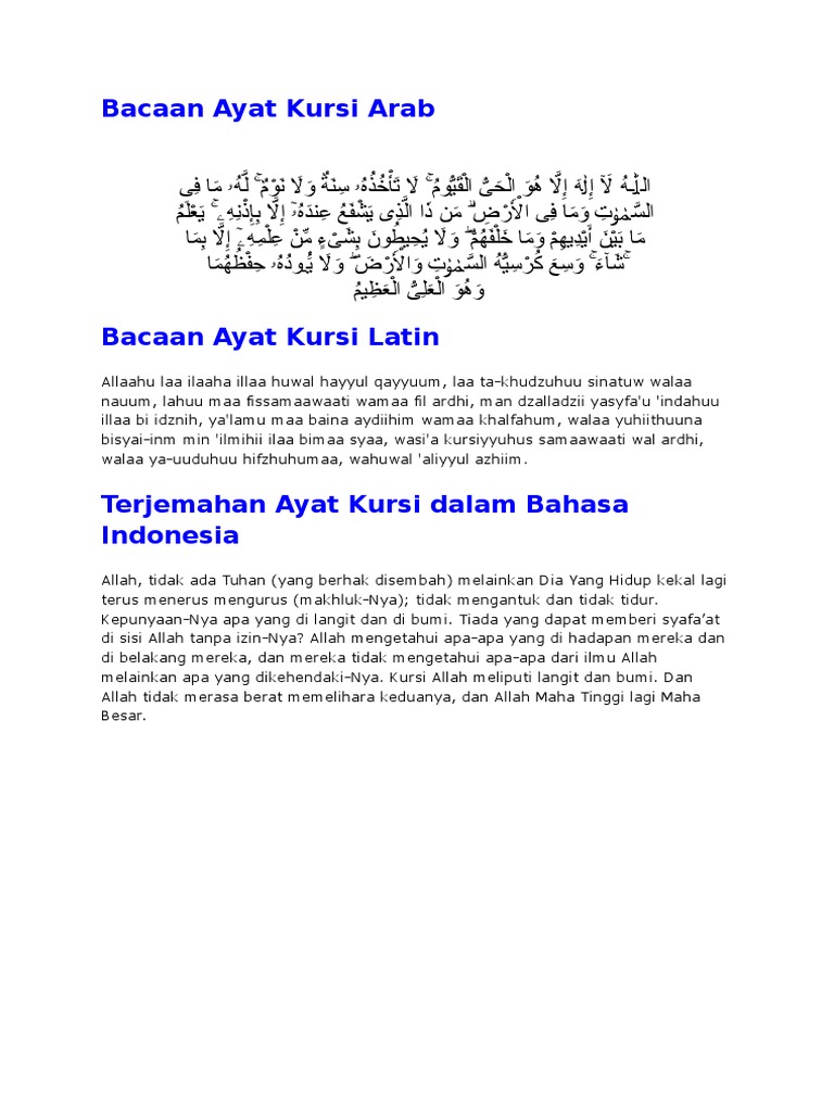 Bacaan Ayat Kursi Arab