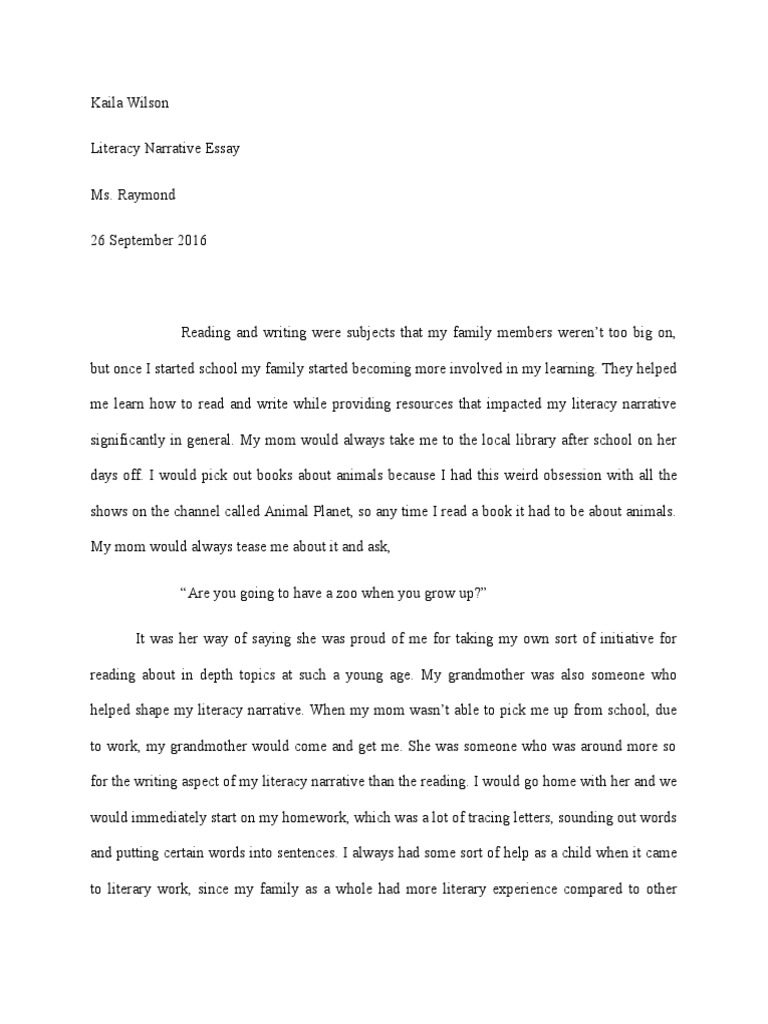 Literacy narrative essay on writing