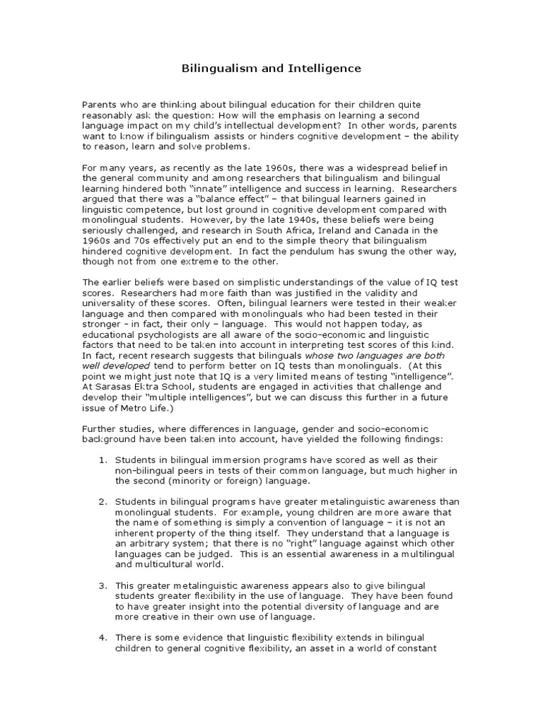 Bilingualism's Impact on Cognitive Development | PDF | Multilingualism ...