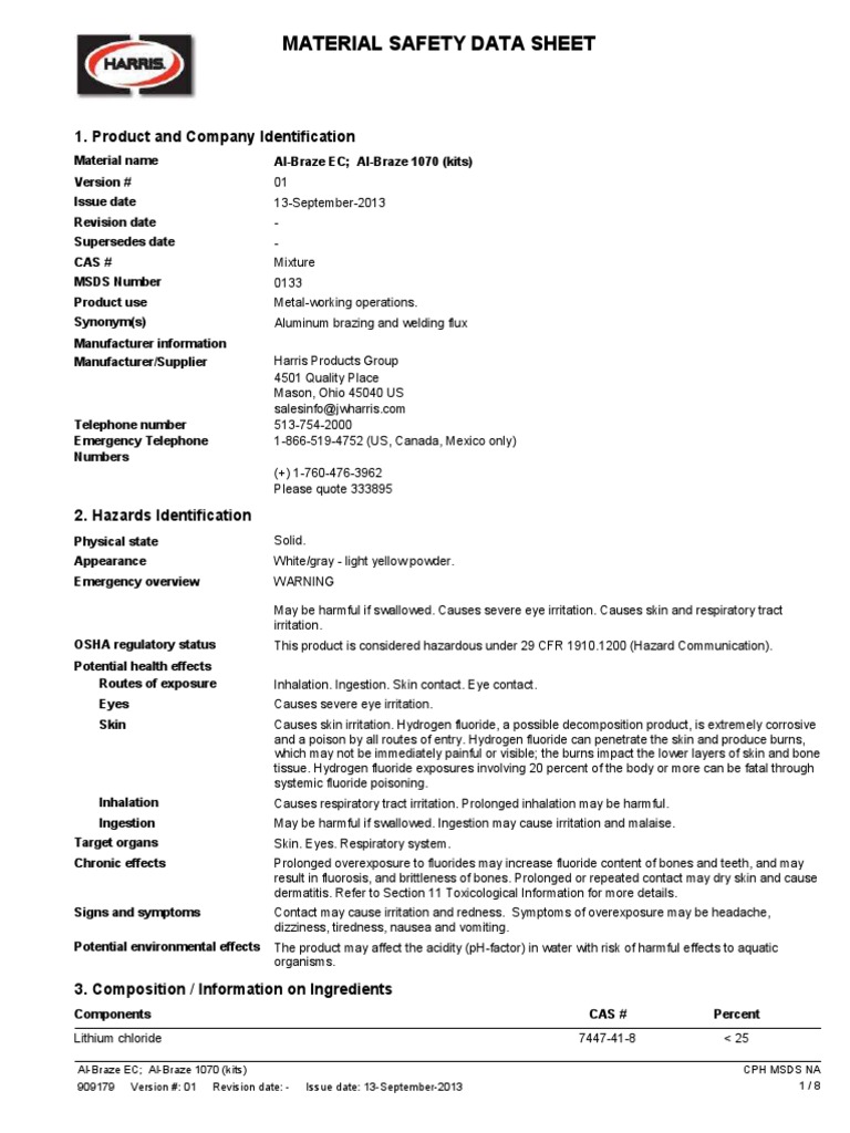 Aluminum Brazing Flux PDF Dangerous Goods Personal Protective