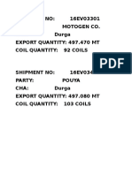 Export shipment details for Motogen Co. and Pouya
