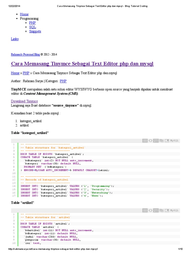 Cara Memasang Tinymce Sebagai Text Editor PHP Dan Mysql | PDF