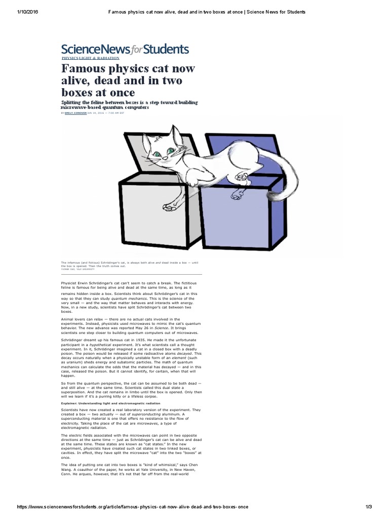 Famous Physics Cat Now Alive, Dead and in Two Boxes at Once | PDF ...