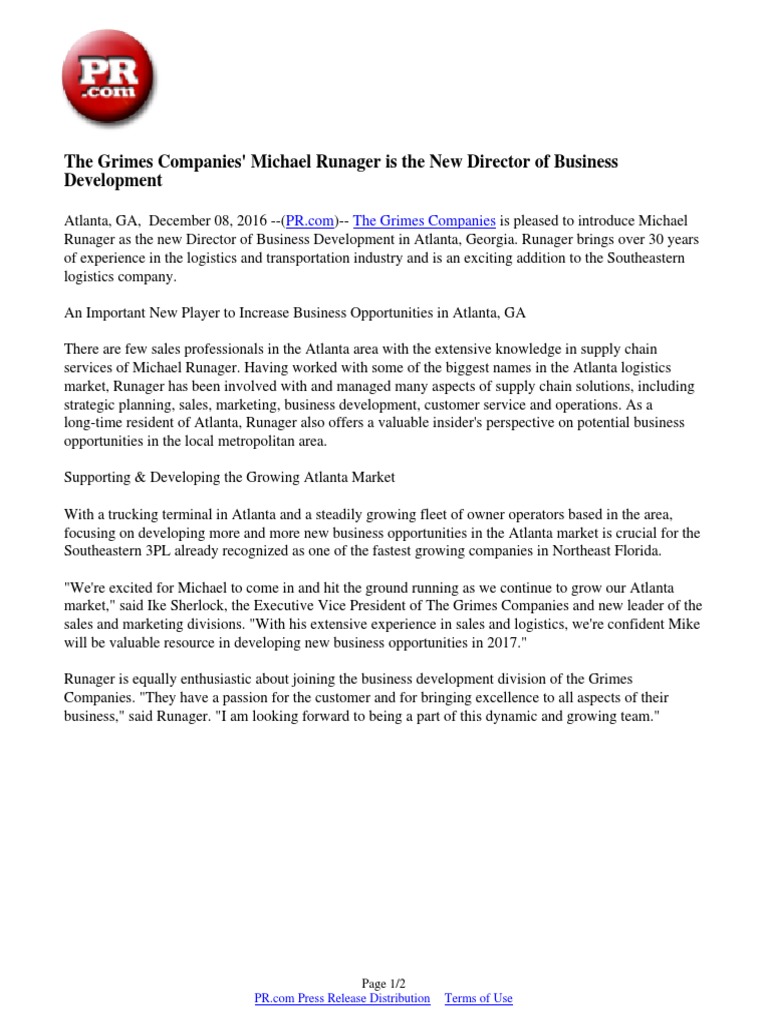 The Grimes Companies' Michael Runager Is The New Director of Business