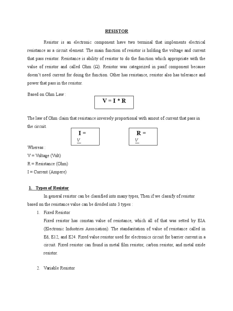 Types and Functions of Resistors | PDF | Resistor | Electrical ...