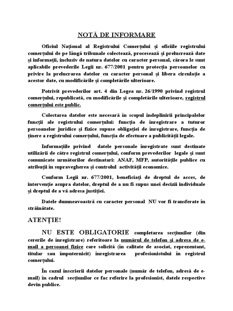 Nota de Informare | PDF