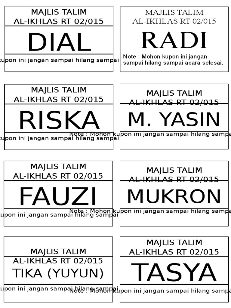 Kupon Santunan Anak Yatim Rt