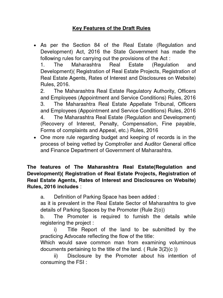 Maharashtra Real Estate Draft Rules 2016 | PDF | Chairman | Fee