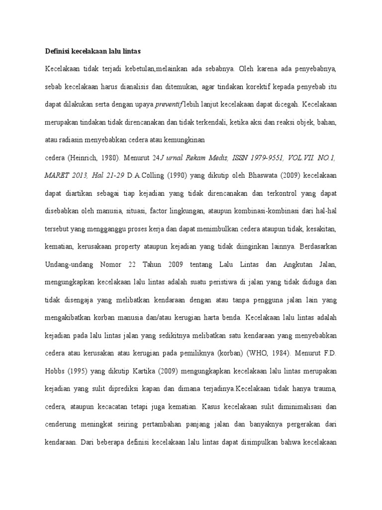 Definisi Kecelakaan Lalu Lintas  PDF