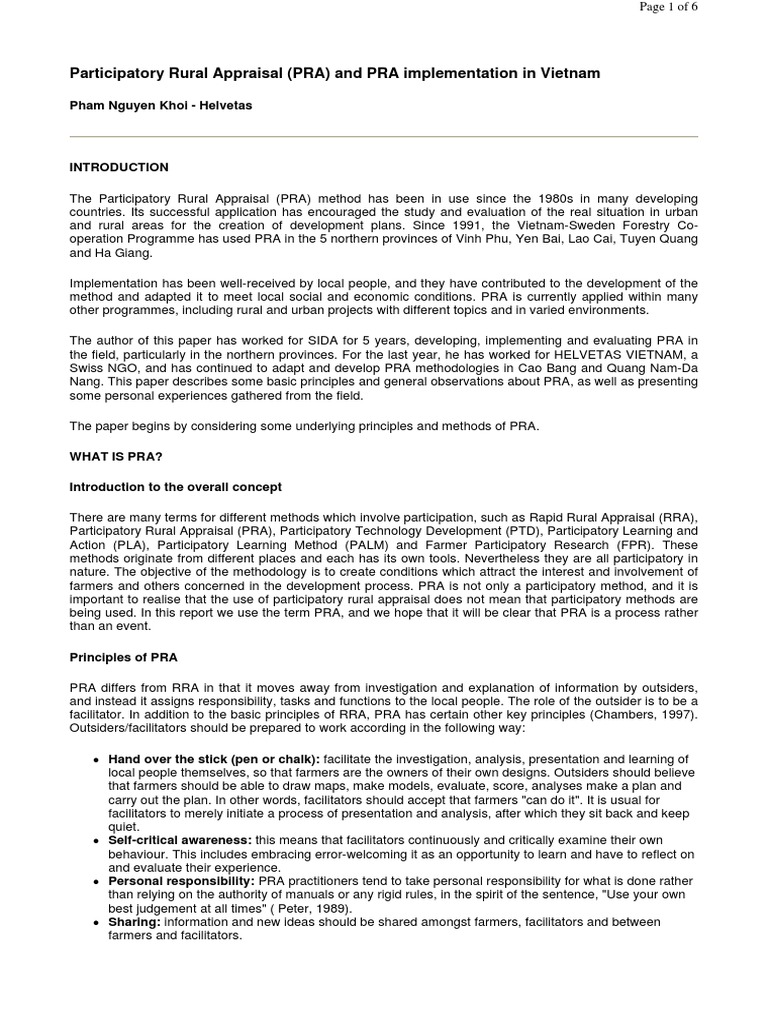 Principles of Participatory Rural Appraisal | PDF | Facilitator ...