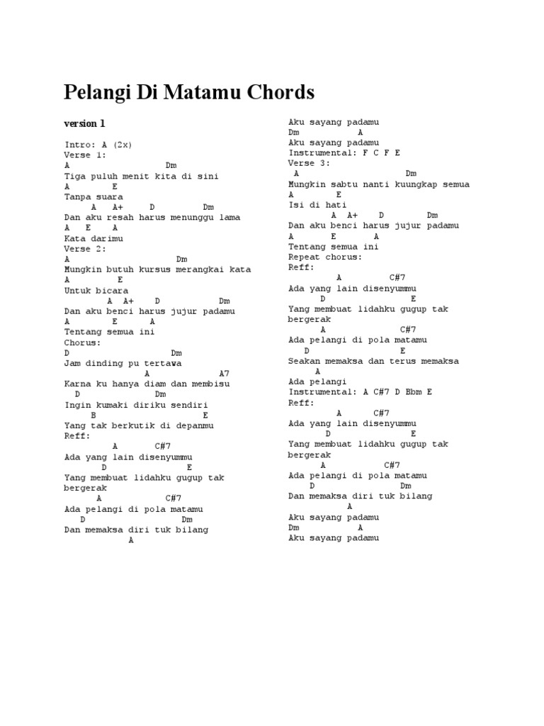 Pelangi Di Matamu Chords C e ada pelangi, di bola matamu. pelangi di matamu chords