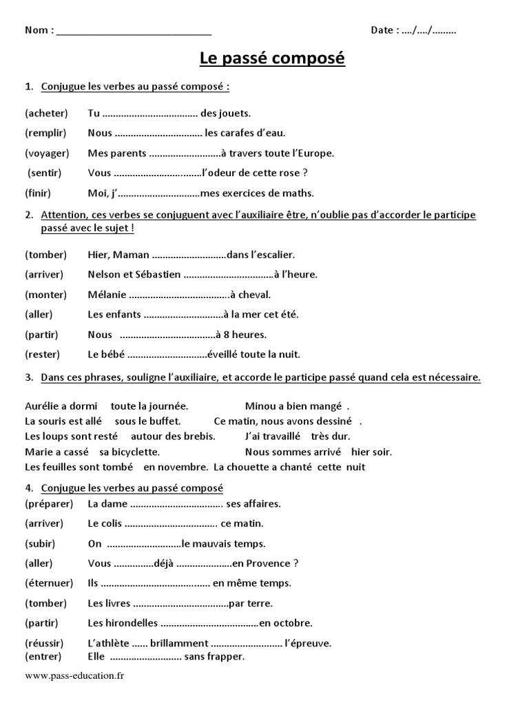 Exercices De Conjugaison Cm2 à Imprimer Pdf Passé Composé Cm1 Cm2 - Exercices Corrigés - Conjugaison - Cycle 3 | PDF