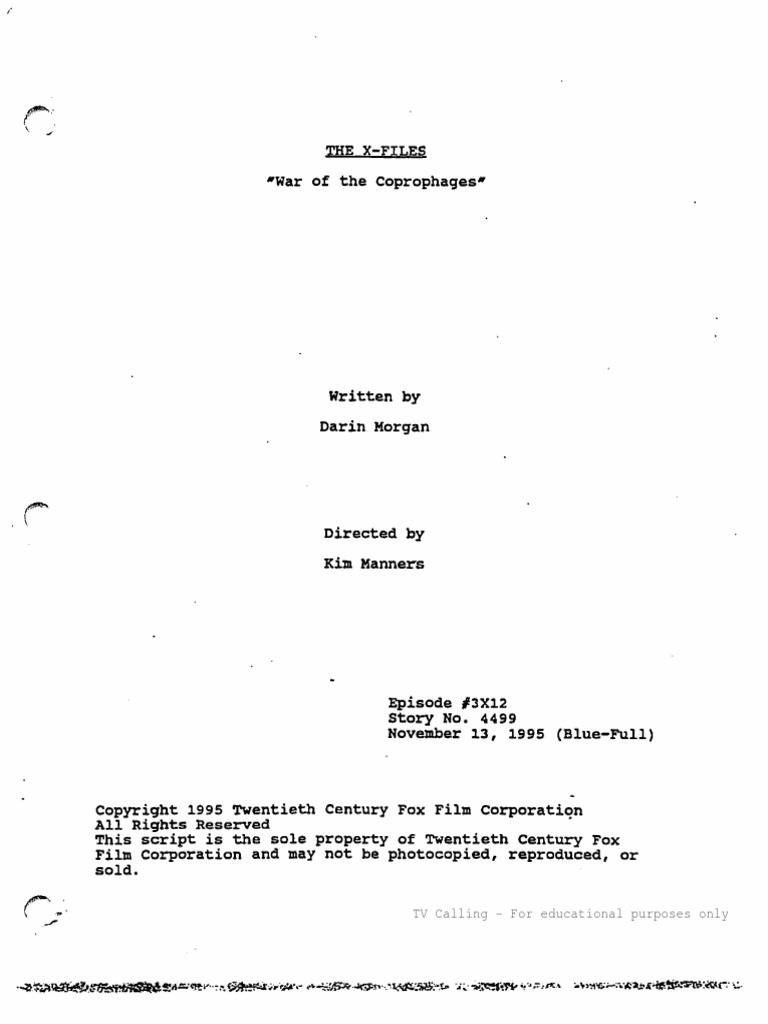 FOX - The X-Files 3x12 - War of The Coprophages | PDF | The X Files ...