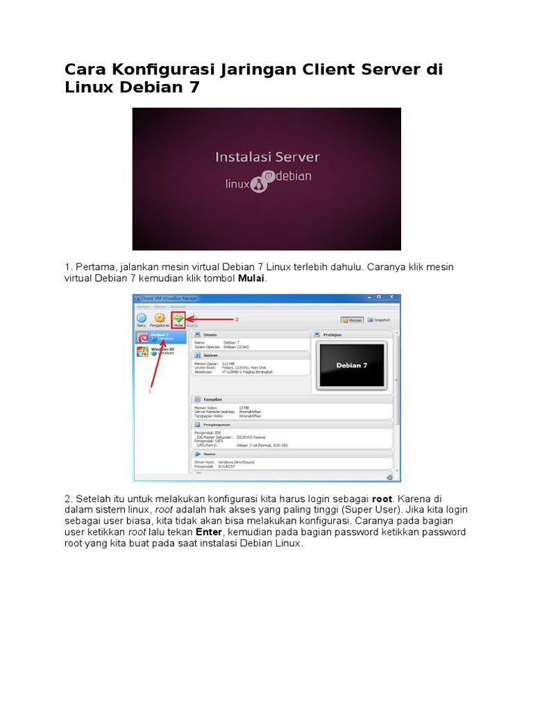 KONFIGURASI JARINGAN CLIENT-SERVER DI LINUX DEBIAN 7 | PDF