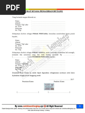 Contoh Surat Kuasa Penagihan Hutang