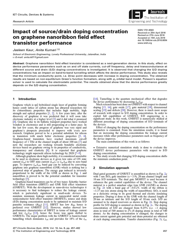 Graphene Nanoribbon Doping Effects | PDF | Field Effect Transistor ...