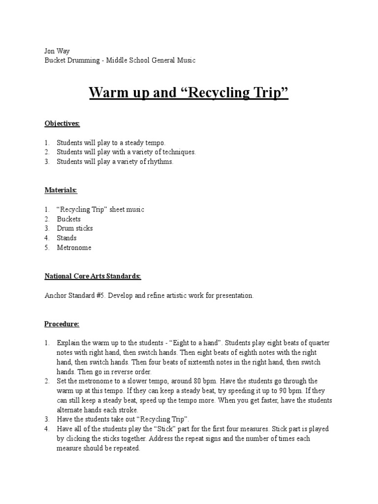 Bucket Drumming Lesson PDF Tempo Musicology