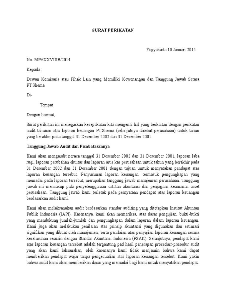 Contoh Surat Perikatan Audit