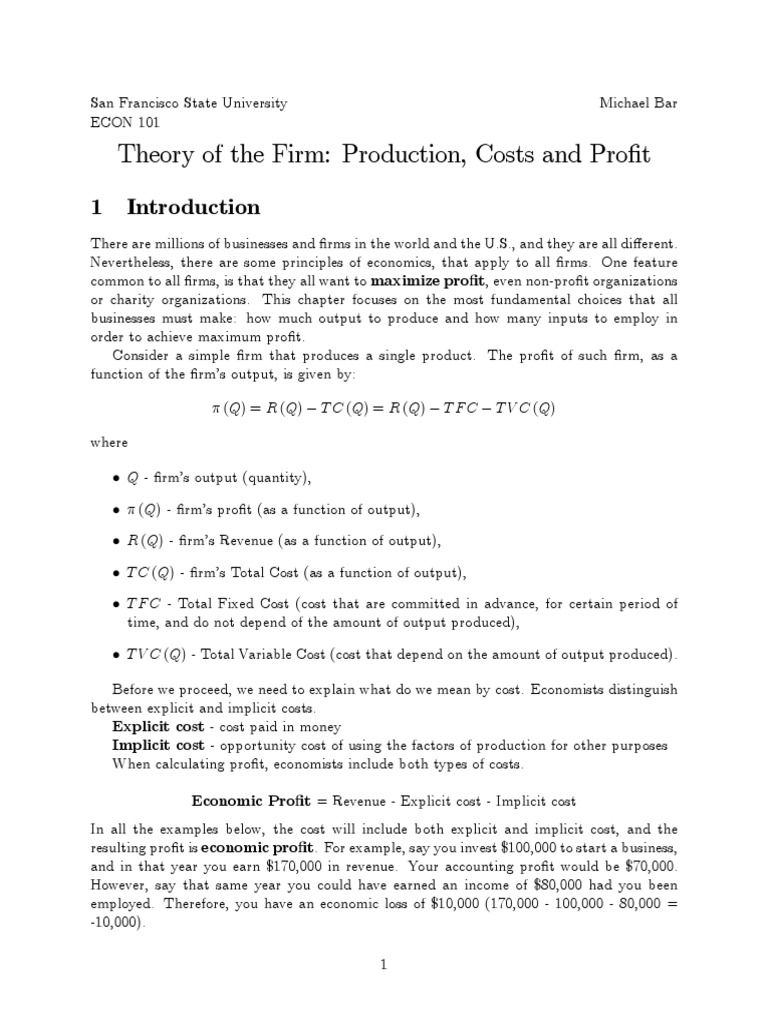 Theory of Cost and Profit | PDF | Economic Theories | Economics