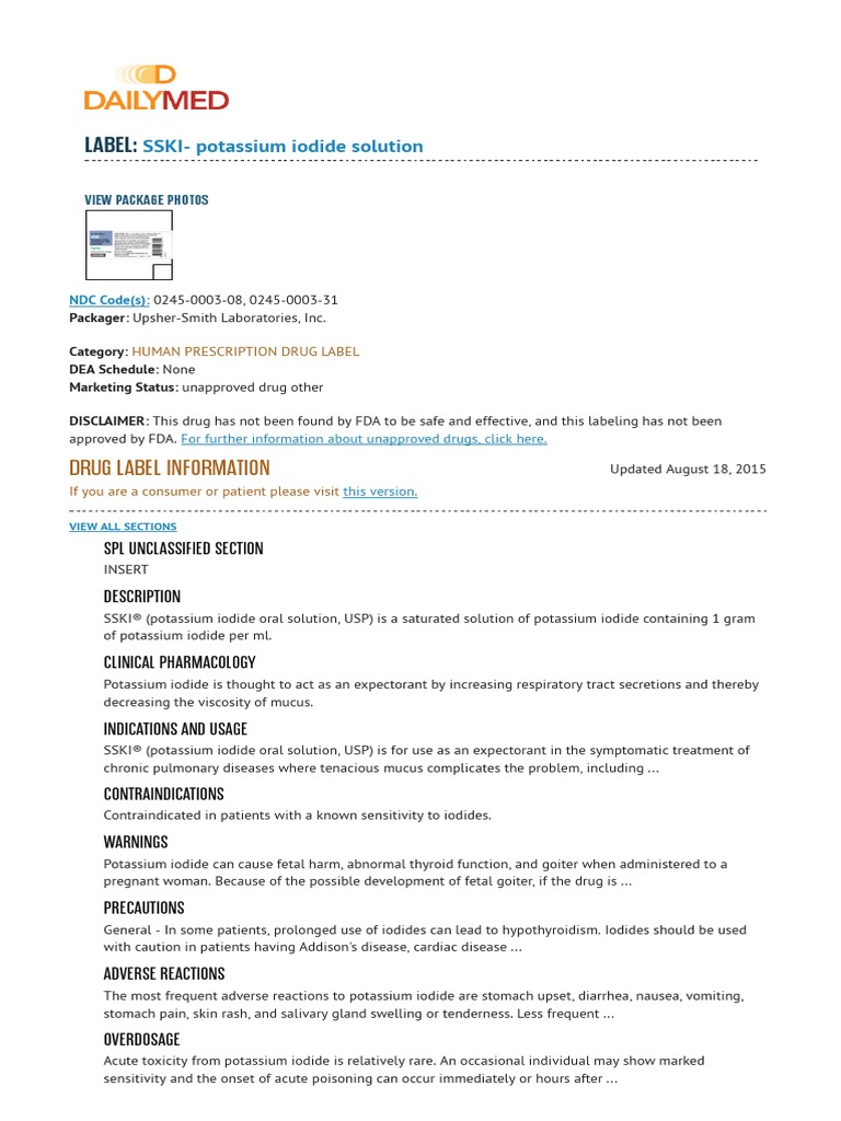 SSKI - Potassium Iodide Solution | Download Free PDF | Drugs | Pharmacology