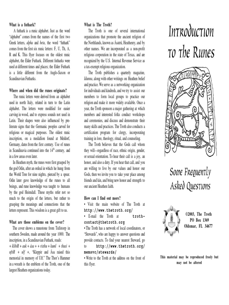 Introduction To The Runes - Brief Background Information On Runes, With ...