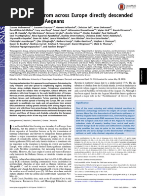 Early Farmers From Europe Directly Descended From Neolithic Aegeans Pdf Allele Single Nucleotide Polymorphism