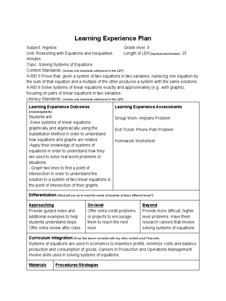 Two Step Linear Equations Lesson Plan