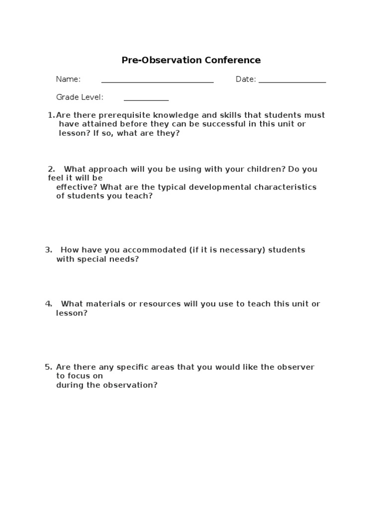 Pre-Observation Conference Guide | PDF