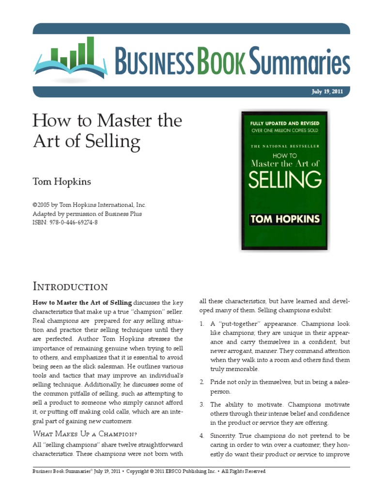 How To Master The Art of Selling: Tom Hopkins | PDF | Sales | Marketing
