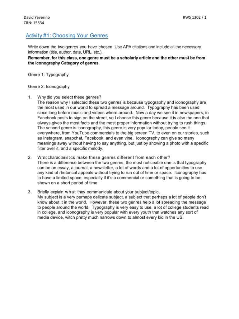 Genre Analysis - Outline Assignment | PDF | Genre | Typography