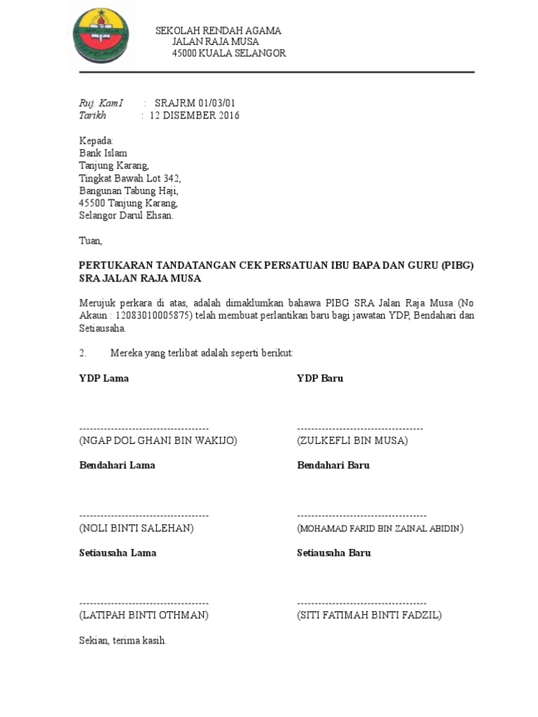 Surat Tukar Tandatangan Cek