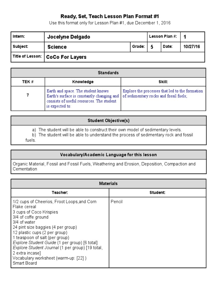 Ready, Set, Teach Lesson Plan Format #1: Intern: Lesson Plan #: Subject ...