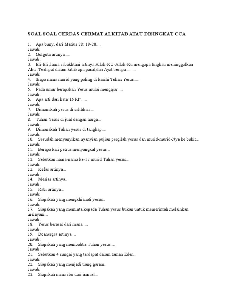 Soal Cerdas Cermat Alkitab Guru Paud