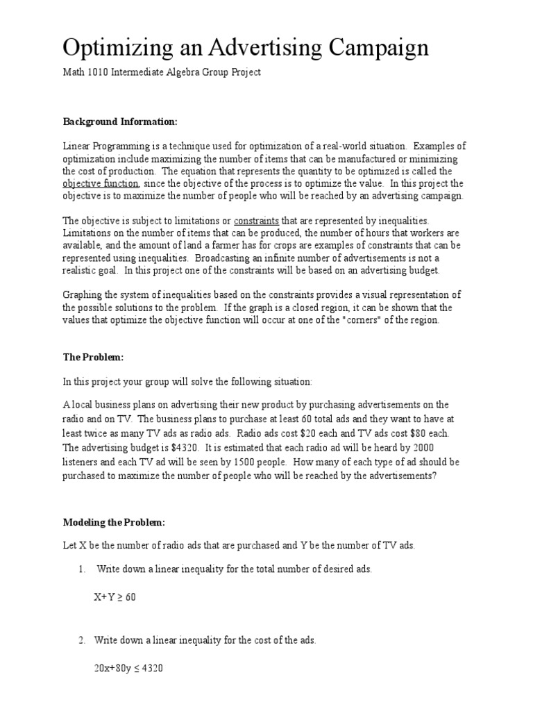 Maximize Reach in Advertising Campaign | PDF | Mathematical ...