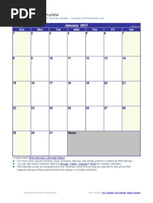 2017 Monthly Calendar