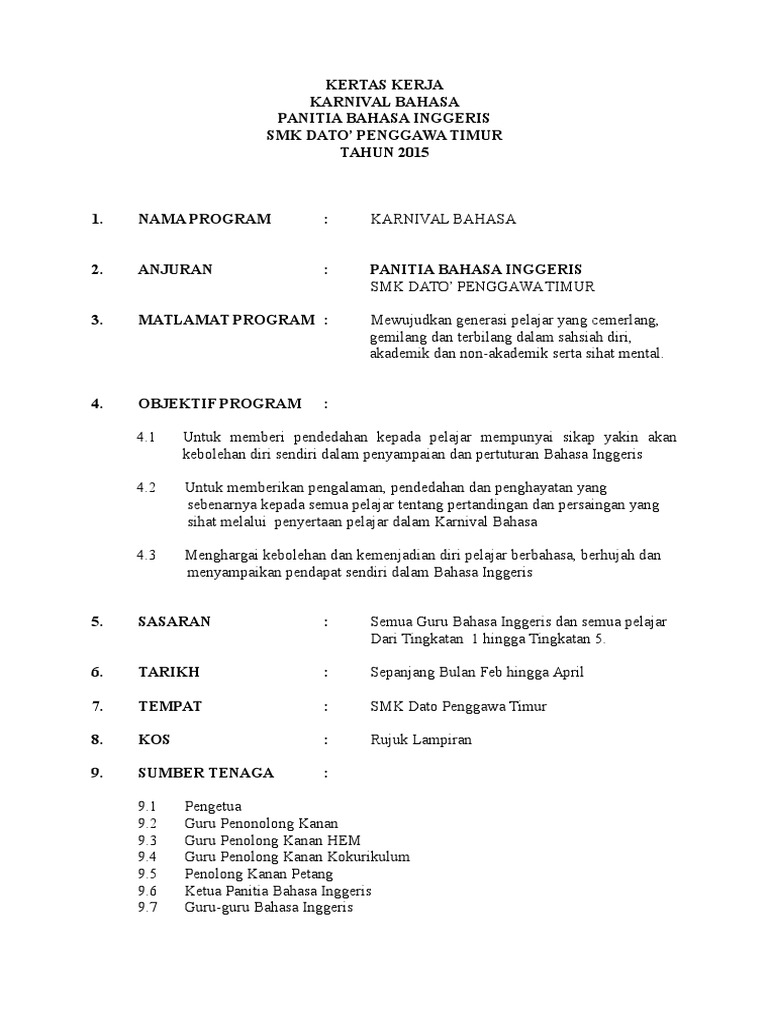 Kertas Kerja Karnival Bahasa Inggeris 2 Pdf