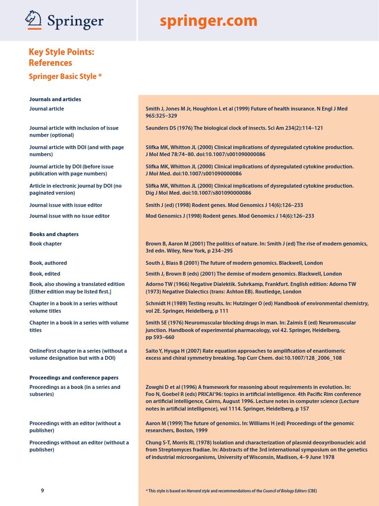 Springer Basic Reference Style Guide | PDF | Science & Mathematics