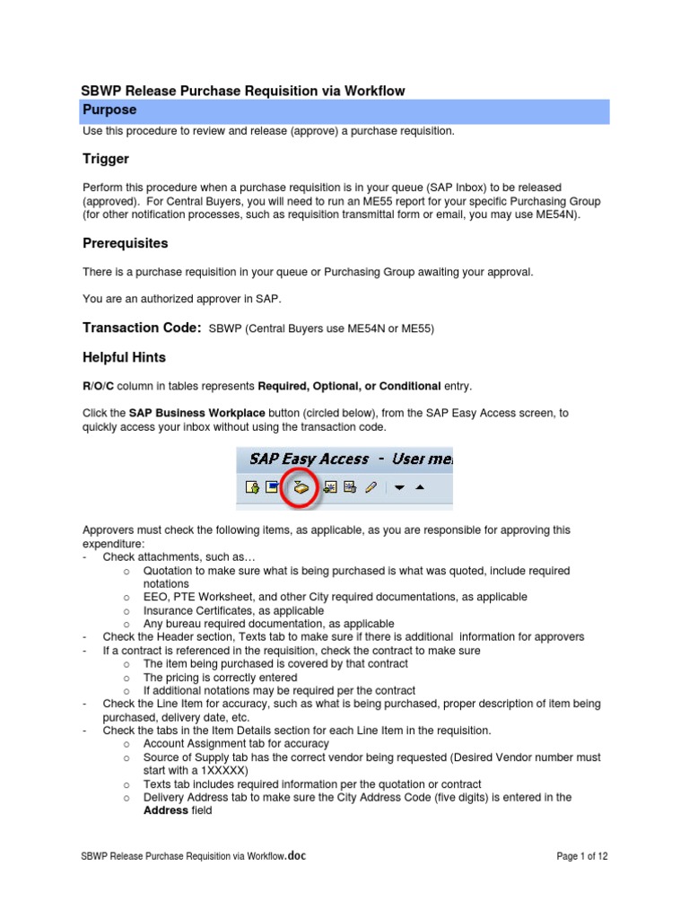 Approving Purchase Requisitions in SBWP | PDF | Finance & Money Management