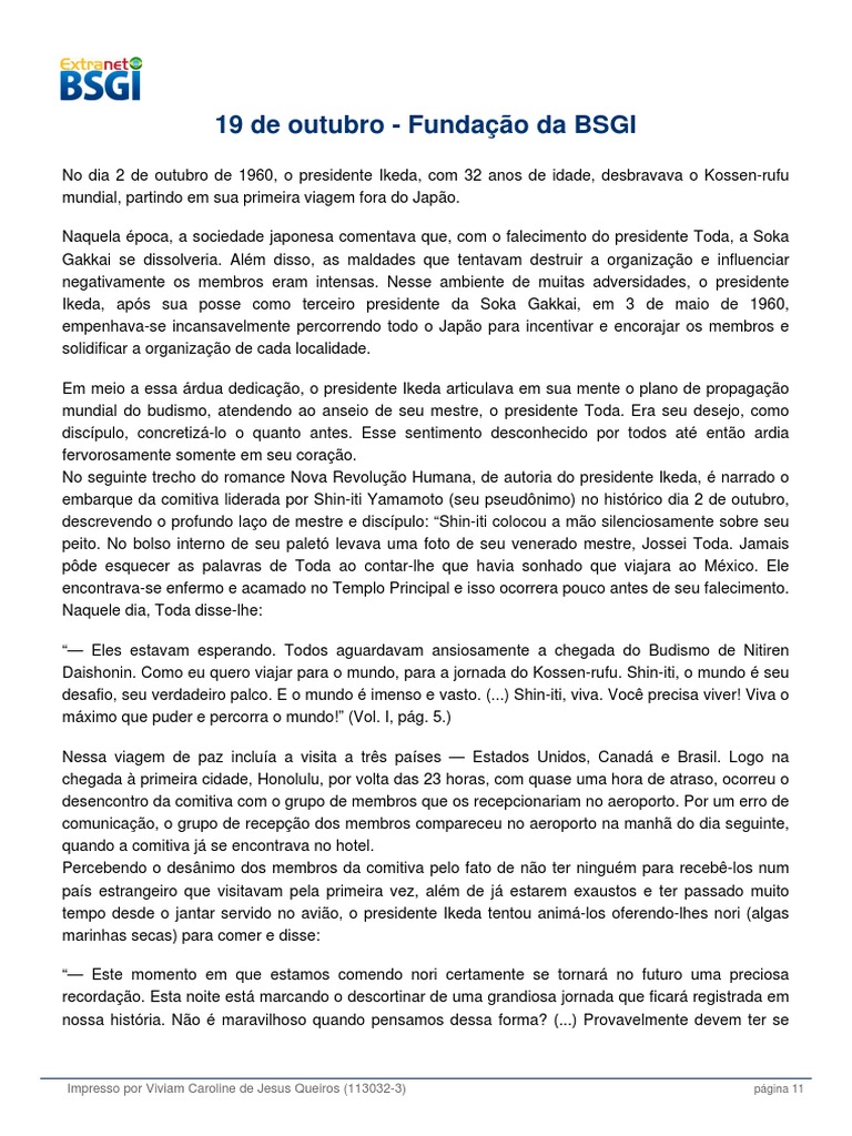 Fundação da BSGI no Brasil | PDF