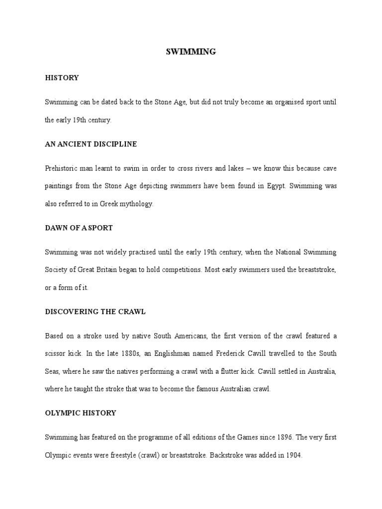 Swimming: History PDF Swimming (Sport) Track And Field Swimming: History PDF Swimming (Sport) Track And Field