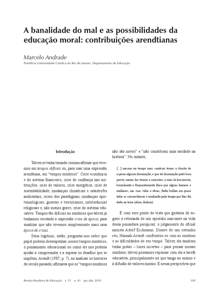 A Banalidade Do Mal e as Possibilidades Da Hannah Arendt Filosofia