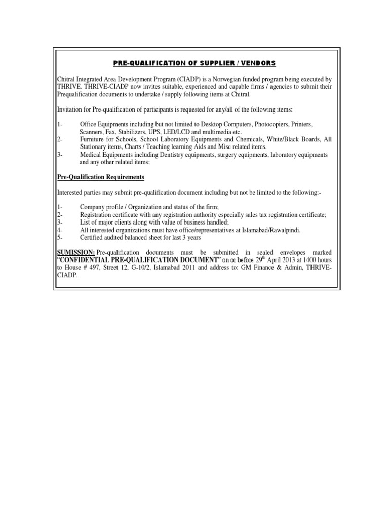 Pre-Qualification of Supplier / Vendors | PDF | Business